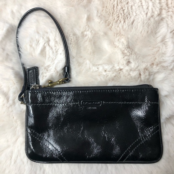 Coach Handbags - Authentic Coach LARGE Black Patent Clutch Wristlet